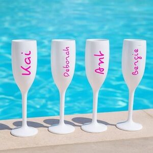 Personalized White Champagne Flutes Tropical Island Summer